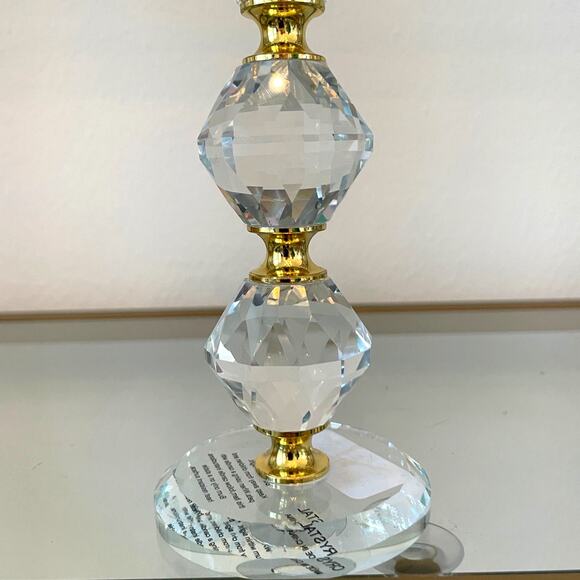 Faceted Crystal & Brass Candlestick Holders 9in Set of 2 Baroque Style NEW - Picture 9 of 10